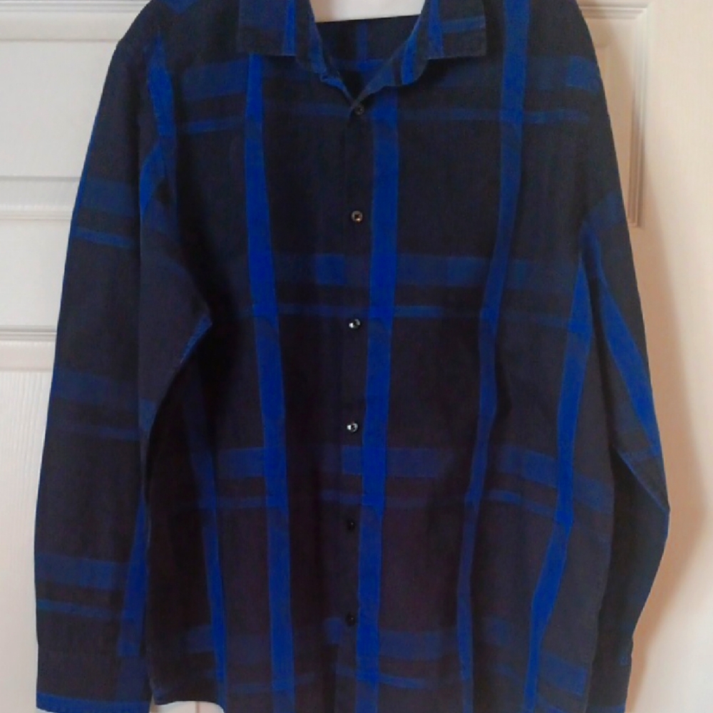 Alfani Blue and Black Plaid Button-Up Shirt